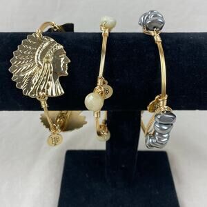 Bourbon and Boweties Wire Wrapped Bangle Bracelet Lot Indian Chief Stone